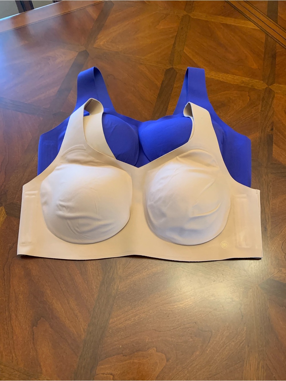Honeylove Softform Wireless Bra - Blue and Sand. Size XL - 38D/DD(E)